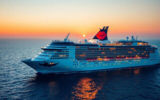 AIDA Kreuzfahrtschiff bei Sonnenuntergang auf dem Meer - Last Minute Kreuzfahrt AIDA