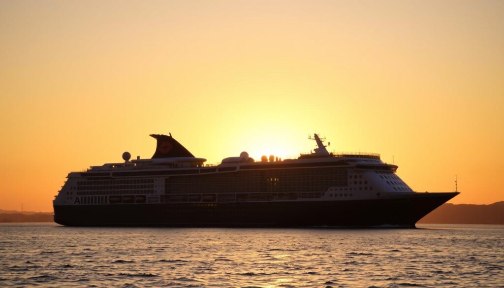 AIDA Kreuzfahrtschiff im Sonnenuntergang ab Hamburg AIDA Kreuzfahrtschiff im Sonnenuntergang ab Hamburg