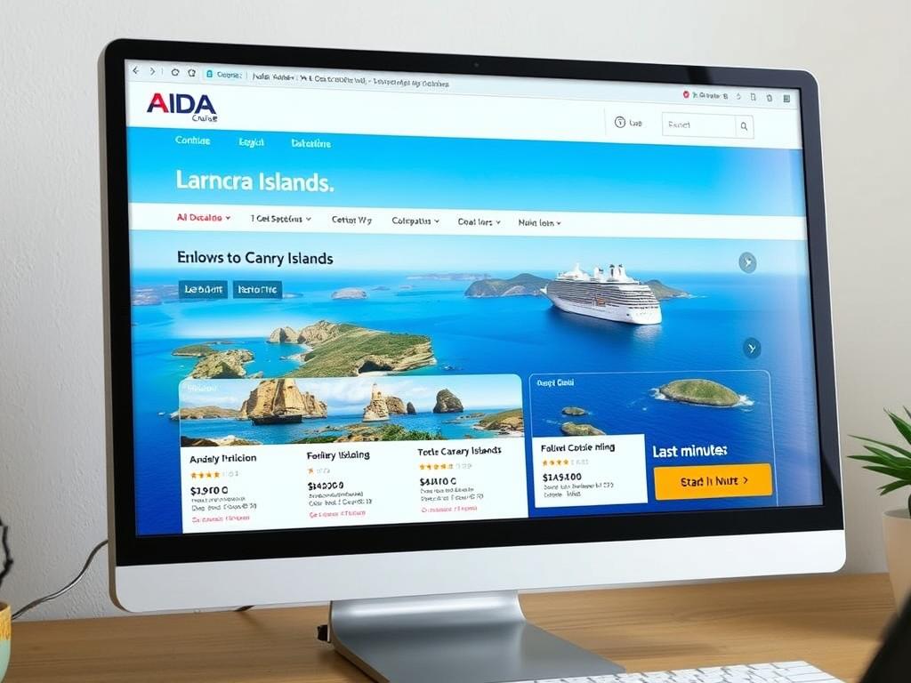 Buchungswebsite für Last Minute Kreuzfahrt AIDA mit verschiedenen Angeboten