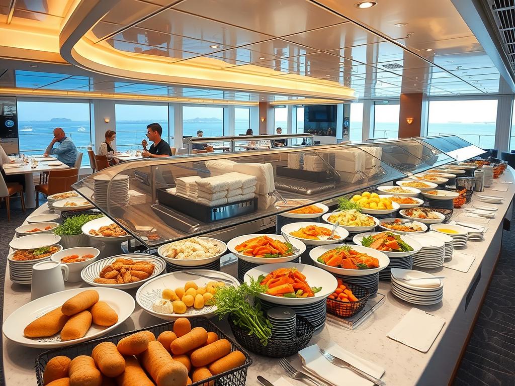 Buffet im Marktrestaurant der AIDAcara mit norwegischen Spezialitäten Buffet im Marktrestaurant der AIDAcara mit norwegischen Spezialitäten