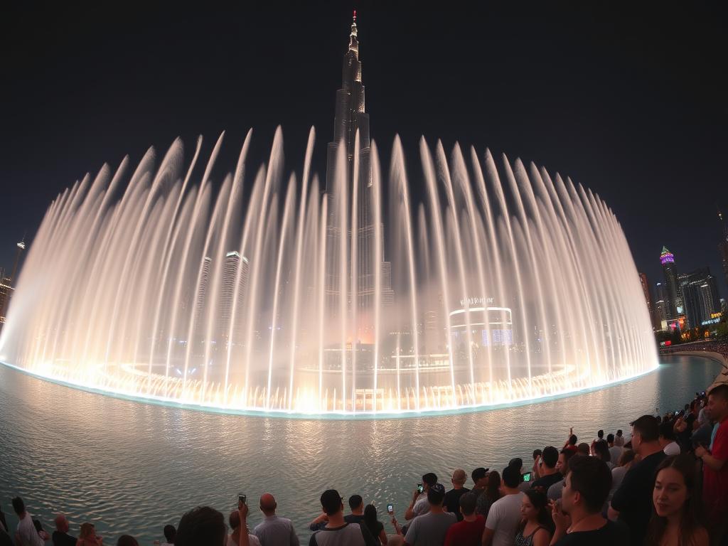Burj Khalifa bei Nacht mit Dubai Fountain Show Burj Khalifa bei Nacht mit Dubai Fountain Show