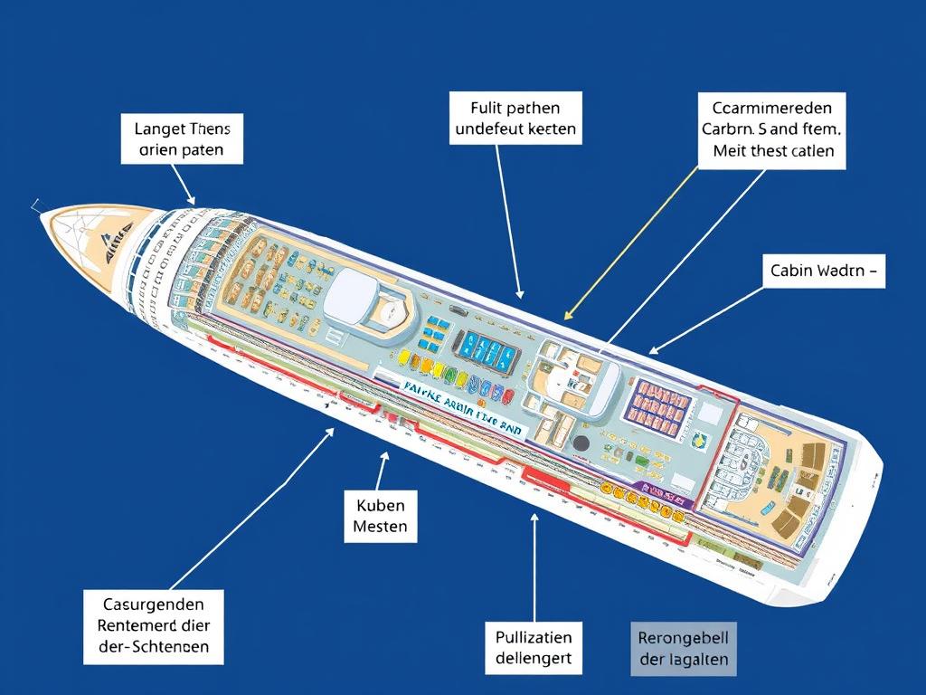 Deckplan eines AIDA Kreuzfahrtschiffes mit markierten empfohlenen Kabinenbereichen Deckplan eines AIDA Kreuzfahrtschiffes mit markierten empfohlenen Kabinenbereichen