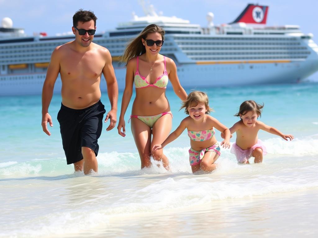 Familie mit Kindern auf einem AIDA Landausflug am Strand Familie mit Kindern auf einem AIDA Landausflug am Strand