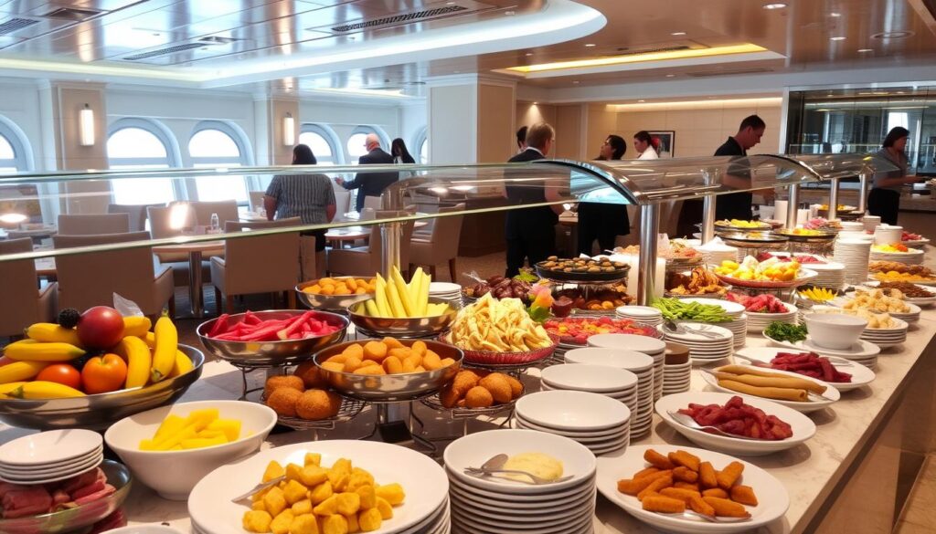 Reichhaltiges Buffet im Marktrestaurant der AIDA Perla Reichhaltiges Buffet im Marktrestaurant der AIDA Perla