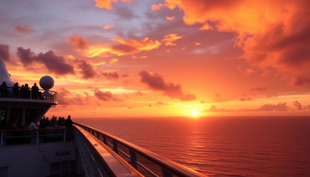 Sonnenuntergang vom Deck eines AIDA Kreuzfahrtschiffs