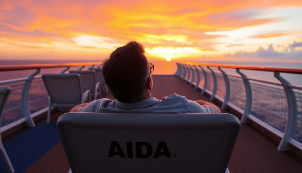 Sonnenuntergang vom Deck eines AIDA Kreuzfahrtschiffs - Last Minute Kreuzfahrt AIDA