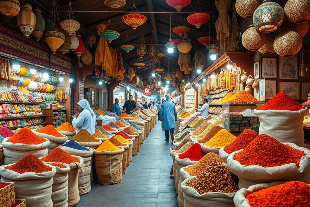 Traditioneller Souq Waqif Markt in Doha mit bunten Gewürzen und Waren Traditioneller Souq Waqif Markt in Doha mit bunten Gewürzen und Waren
